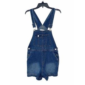 No Boundaries Shortalls Shorts Bib Overalls Blue Jean Juniors Sz 7 - 9 Cinch bk